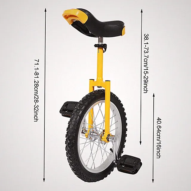 16'' Unicycle Adjustable Seat Balance Exercise Training Wheel Unicycle 110lbs