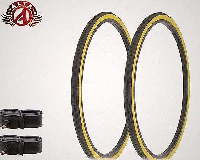 2 ALTA BICYCLE WIRE BEAD TIRE 26 x 1-3/8 BLACK GUM SLICK TOURING TREAD W/TUBES.