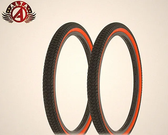 2 Alta Performance BMX BICYCLE Infection FREESTYLE TIRE 20" x 1.75" BLACK/RED.