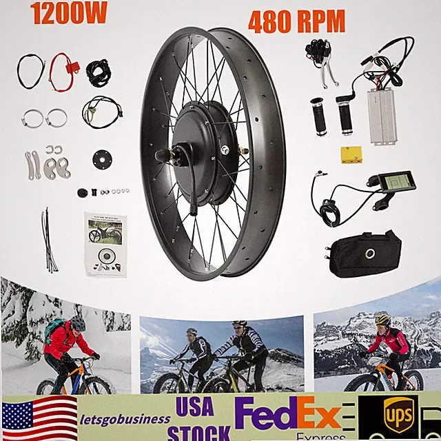 26" 1200W Fat Tire Electric Bicycle Motor E-Bike Rear Wheel LCD Conversion Kit