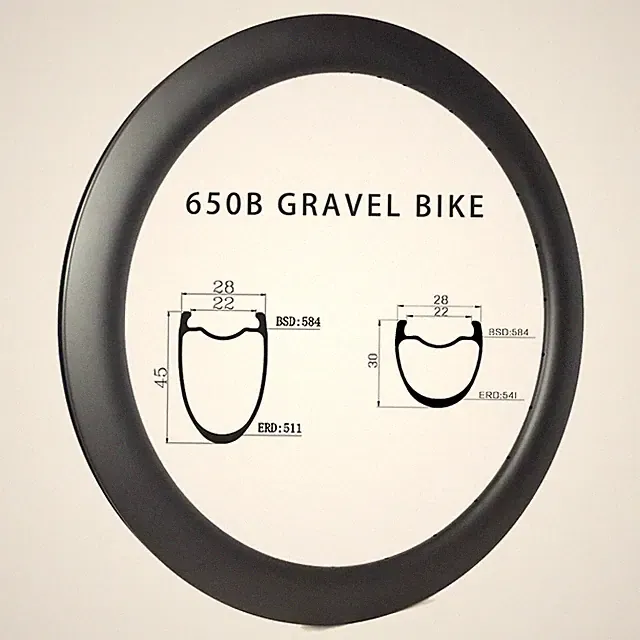650B 27.5er Carbon Gravel Bicycle Rim 30/45mm Deep 28mm Width Clincher Tubeless
