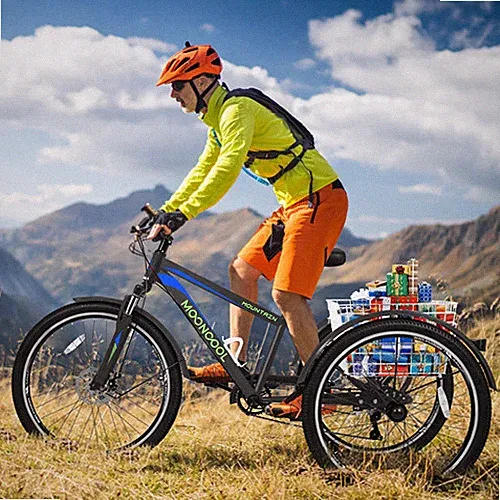 Mophoto Adult Mountain Tricycle 7 Speed 3 Wheel Bike 24" Adult Trikes
